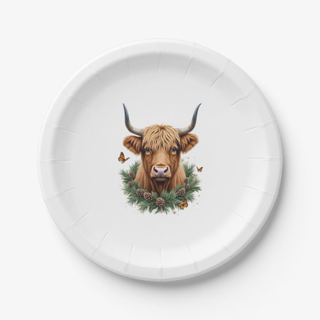 Assiettes En Carton Scottish Highland Cow Cattle Hairy Cow Christmas W (Devant)