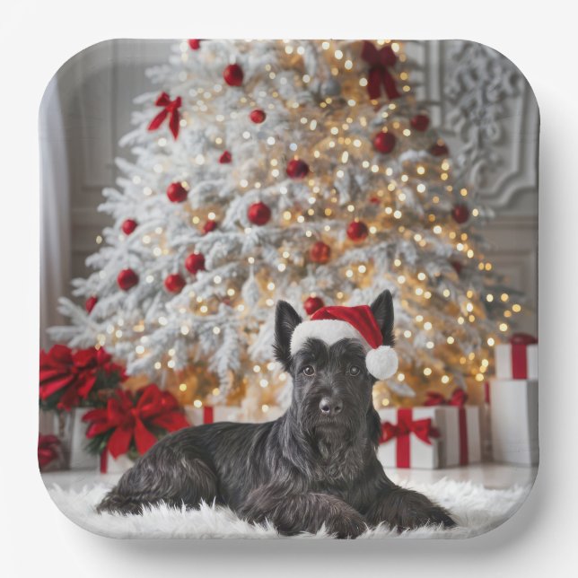Assiettes En Carton Scottish Terrier By Christmas Tree (Recto)
