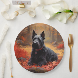 Assiettes En Carton Scottish Terrier en automne Leaves Fall Inspire