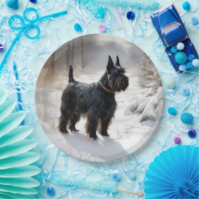 Assiettes En Carton Scottish Terrier Laisser Il Neige Noël (Fête)