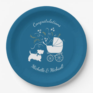 Assiettes En Carton Scotty Chien Baby shower Scottish Terrier Blue