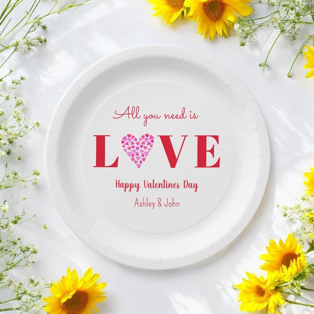 Assiettes En Carton Script Amour Saint-Valentin Rouge Blanc  (Créateur téléchargé)
