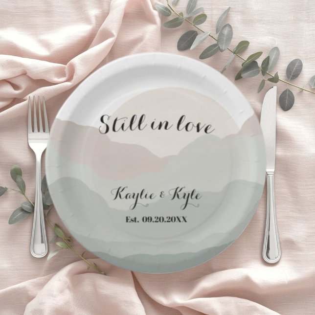 Assiettes En Carton Script Boho Aquarelle Montagne (Créateur téléchargé)
