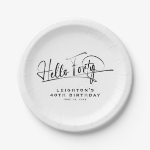 Assiettes En Carton Script Bonjour Quarante Minimaliste 40e Anniversai