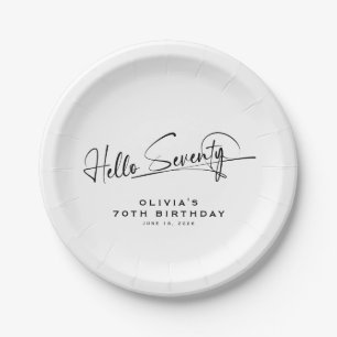 Assiettes En Carton Script Bonjour Soixante-dix Minimaliste 70e Annive