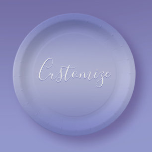 Assiettes En Carton Script cursif modifiable   Violet blanc et violet