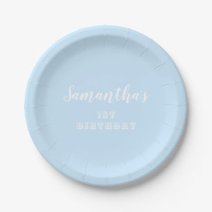 Assiettes En Carton Script d'anniversaire Pastel blue1st