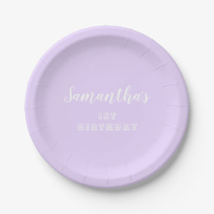 Assiettes En Carton Script d'anniversaire Pastel Lavender 1er
