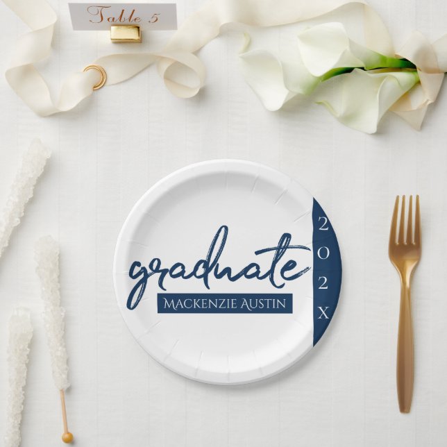 Assiettes En Carton Script de la marine | Brush Keepsaké bleu foncé (Mariage)