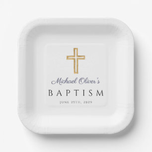Assiettes En Carton Script de marine moderne Croix religieuse Boy Bapt