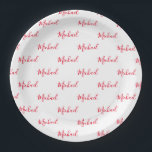 Assiettes En Carton Script de nom rouge personnalisé<br><div class="desc">Plaques de papier de nom de script personnalisées rouges. Parfait pour un événement ou une fête spéciale.</div>