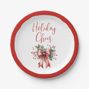 Assiettes En Carton Script de vacances moderne Bow rouge Holly