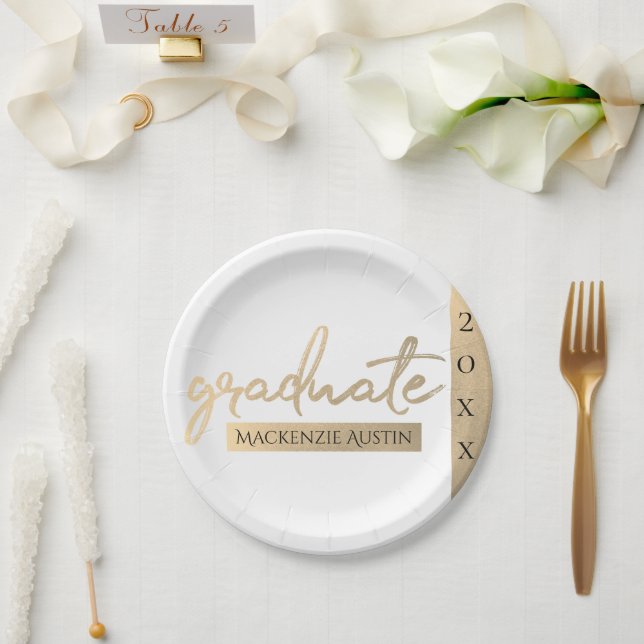 Assiettes En Carton Script Gold | Élégante brosse à main (Mariage)