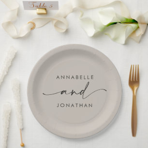 Assiettes En Carton Script gris moderne mariage contemporain