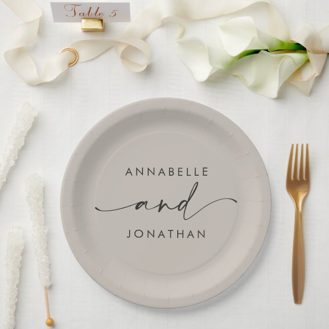 Assiettes En Carton Script gris moderne mariage contemporain (Mariage)