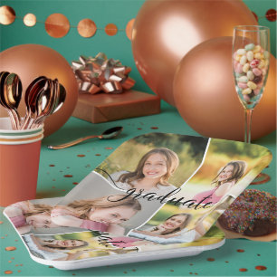 Assiettes En Carton Script moderne GRADUATE 4 Photo Collage Plaque pap