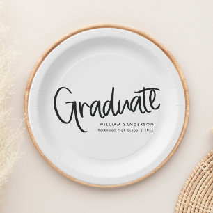 Assiettes En Carton Script moderne tendance noir & blanc Graduation