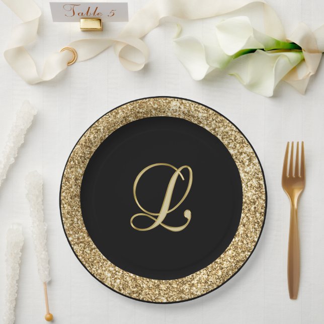 Assiettes En Carton Script or Monogram L (Mariage)