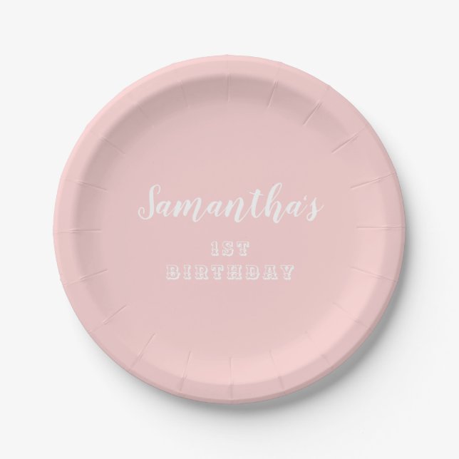 Assiettes En Carton Script Pastel Pink 1er anniversaire (Devant)