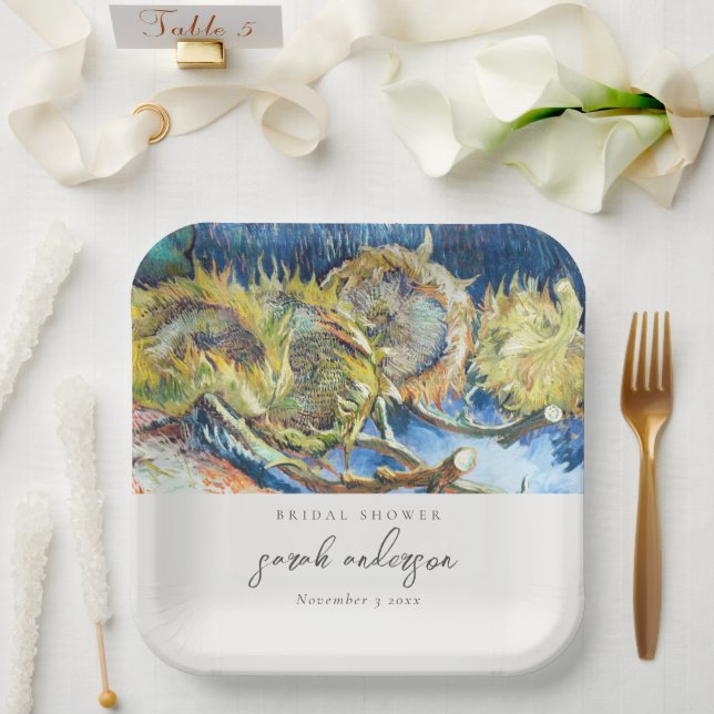 Assiettes En Carton Script rustique Fête des mariées de tournesol jaun (Mariage)