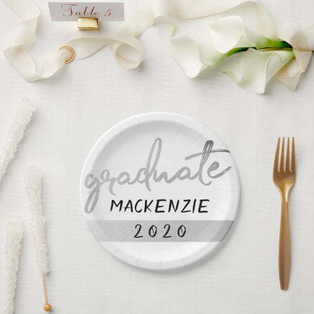 Assiettes En Carton Script Silver Gradué | Faux Metallic tendance (Mariage)