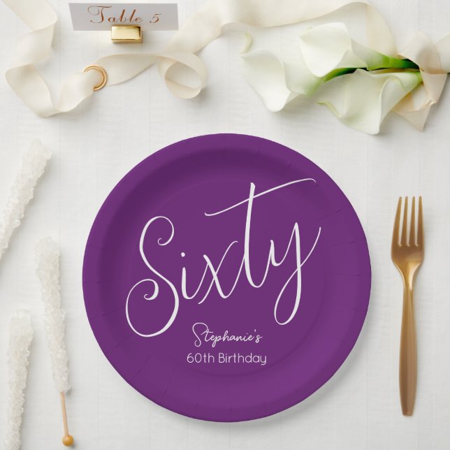 Assiettes En Carton Script simple moderne Automne Purple 60e anniversa (Mariage)