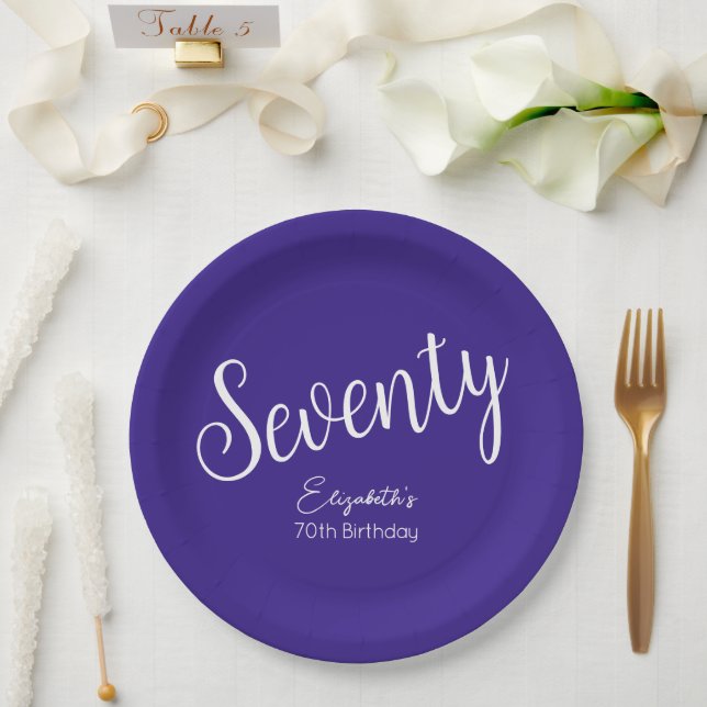 Assiettes En Carton Script simple moderne violet 70e anniversaire (Mariage)