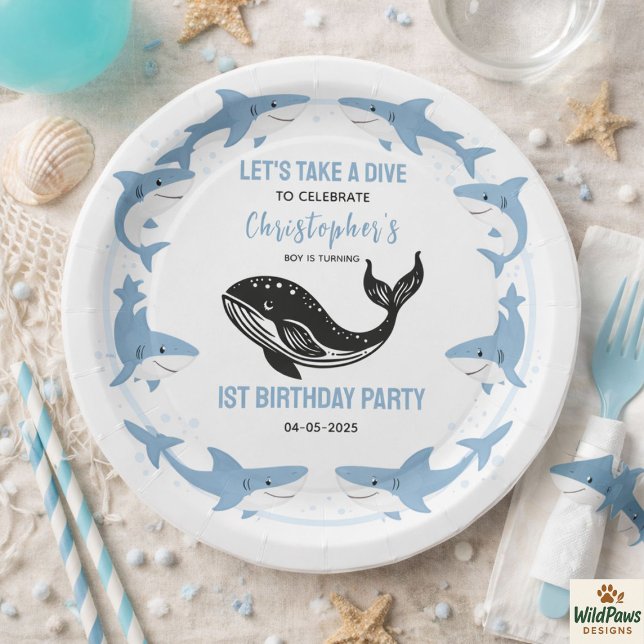 Assiettes En Carton Sea Animals Shark 1st Birthday | Under the Sea  (Sea Animals Shark 1st Birthday | Under the Sea Paper Plates
)