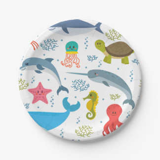 Assiettes En Carton Sea Creatures Seamless Motif Party