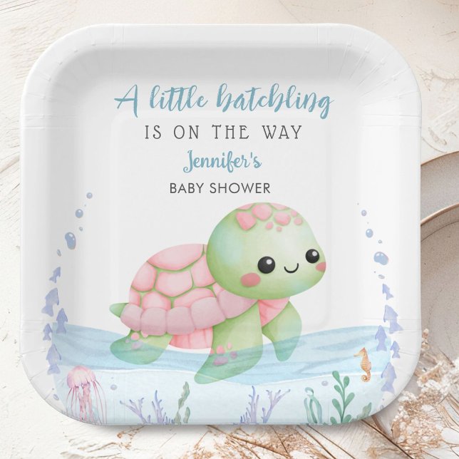 Assiettes En Carton Sea Turtle Hatchling Baby Shower Girl Paper Plates (Créateur téléchargé)