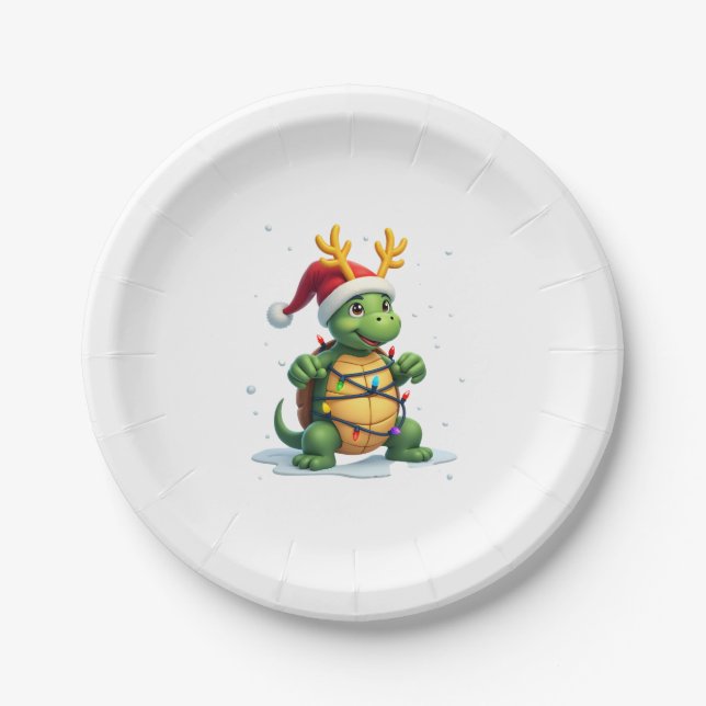 Assiettes En Carton Sea Turtle Santa Christmas Lights Cute Xmas Men Wo (Devant)
