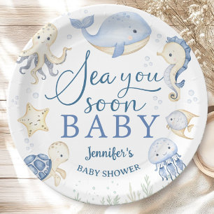 Assiettes En Carton Sea You Soon Baby Shower Garçon Océan Bleu