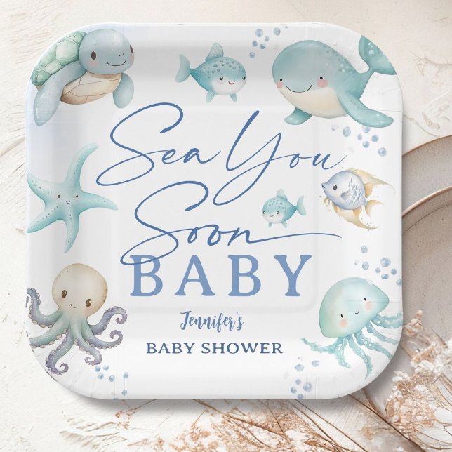 Assiettes En Carton Sea You Soon Boy Ocean Baby Shower (Créateur téléchargé)