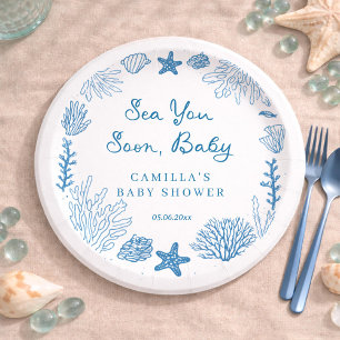 Assiettes En Carton Sea You Soon Dessinée à la Main Baby Shower