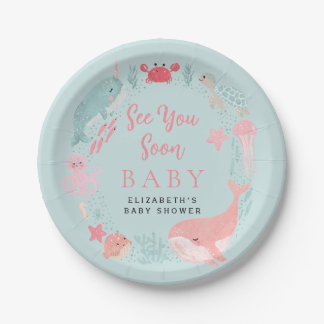 Assiettes En Carton Sea You Soon Mignons Animaux de l'Océan Fille Baby