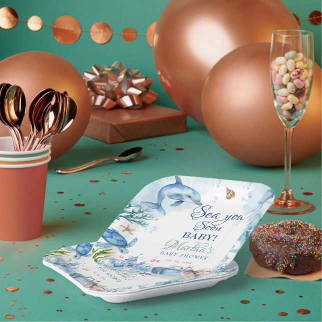 Assiettes En Carton Sea You Soon Seashell Baby Shower (Multi)