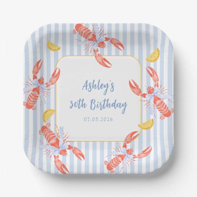 Assiettes En Carton Seafood Boil Lobster Bake Birthday Paper Plates (Recto)
