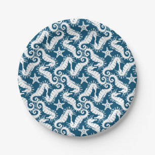 Assiettes En Carton Seahorse et Starfish - Motif Vie marine bleue