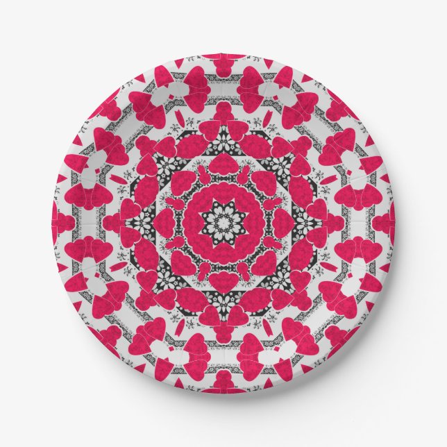 Assiettes En Carton Seamless abstract mandala hearts bright round orna (Devant)