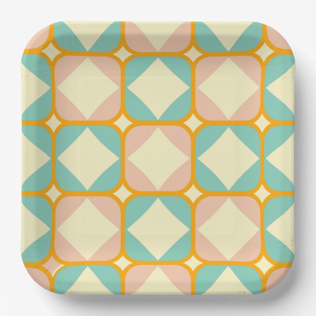 Assiettes En Carton Seamless retro pattern with rounded squares (Recto)