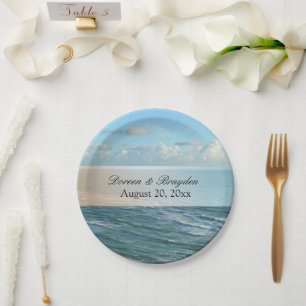 Assiettes En Carton Seascape Beach Mariage Océan Bleu