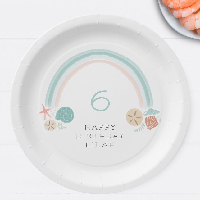 Assiettes En Carton Seashell Rainbow Nautic Anniversaire (Créateur téléchargé)