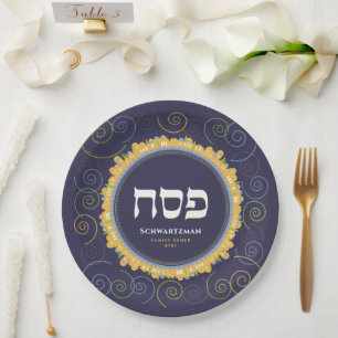 Assiettes En Carton Sèder de la Pâque Jérusalem tourbillon Hébreu Nom