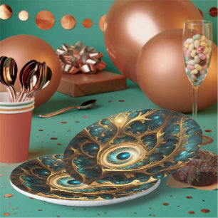 Assiettes En Carton Sens De La Vue Turquoise Et Or Fractée Art Abstrai