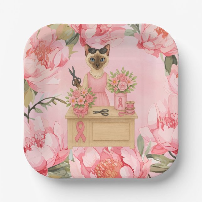 Assiettes En Carton Sensibilisation au cancer du sein Thème fleuriste  (Recto)