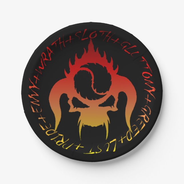 Assiettes En Carton Sept plaques de papier péché mortelles (Devant)