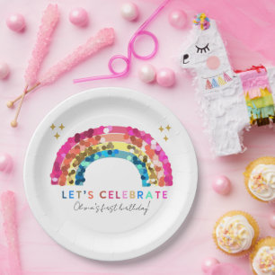 Assiettes En Carton Séquin coloré Anniversaire arc-en-ciel à tout âge