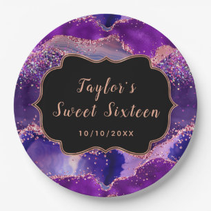 Assiettes En Carton Séquins violets foncés et roses Agate Sweet sixtee