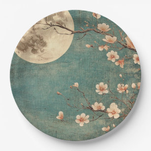 Assiettes En Carton Sérénité de la fleur de cerisier sur la Lune