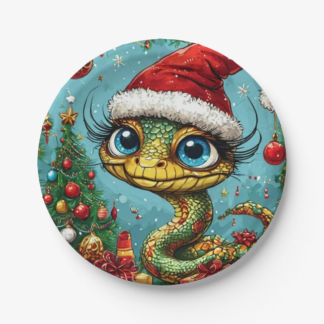 Assiettes En Carton Serpent de Noël (Devant)